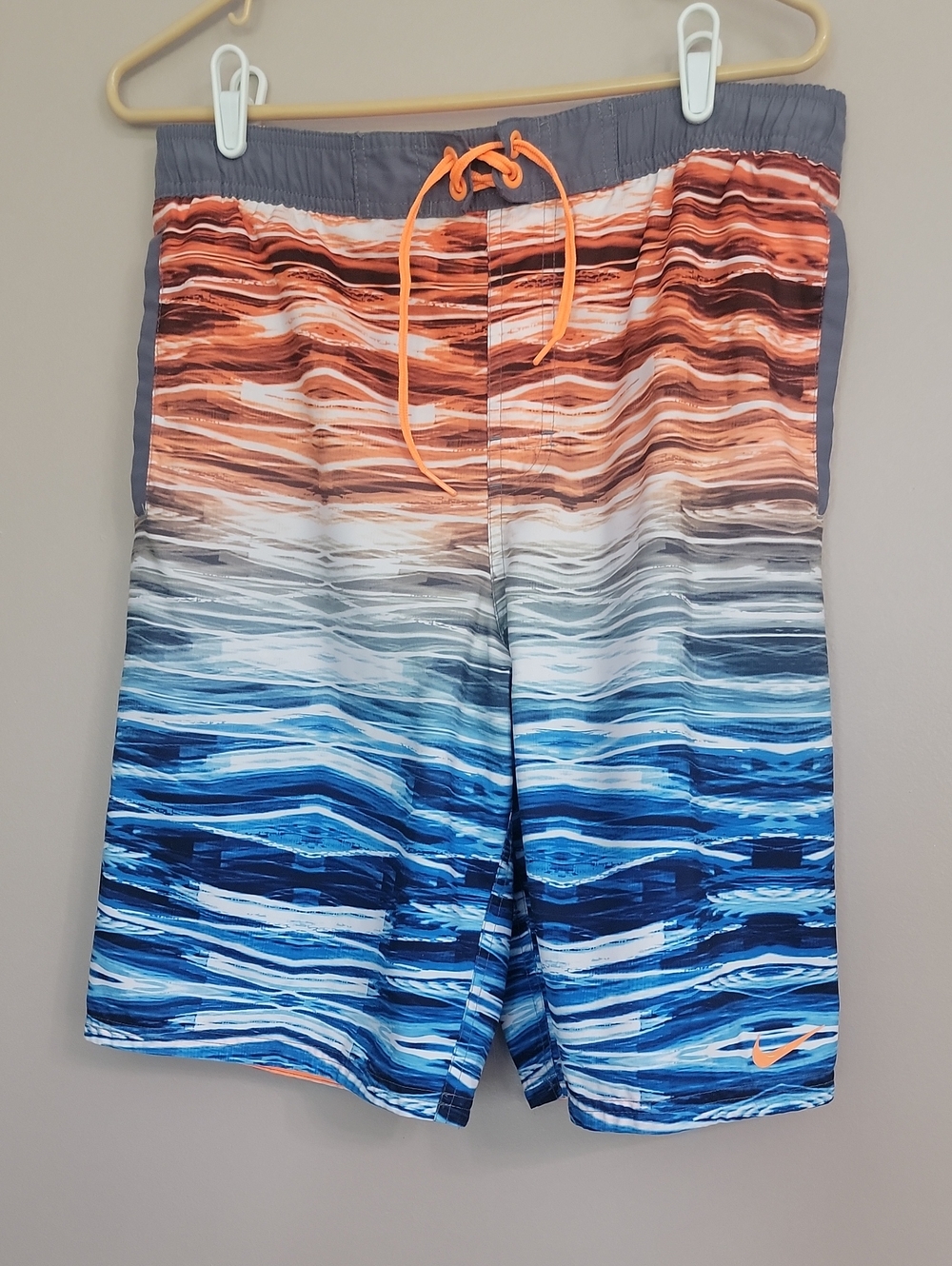 Nike Men's Blue Orange And White Swim Board Shorts Size S